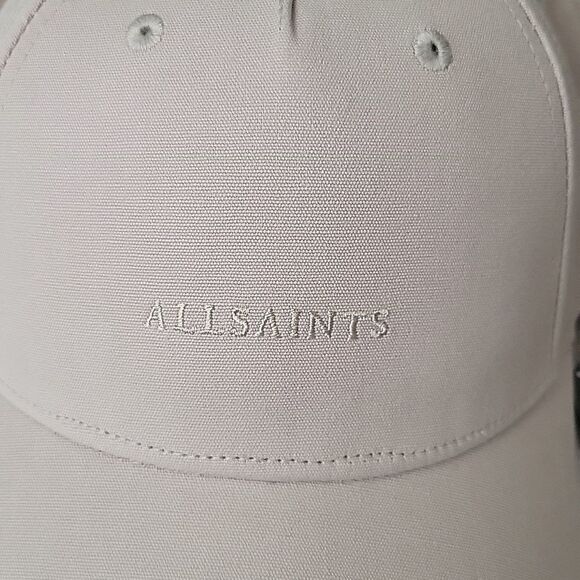 NEW ALLSAINTS neutral taupe embroidered leather strap baseball dad hat cap NWT - Picture 2 of 12